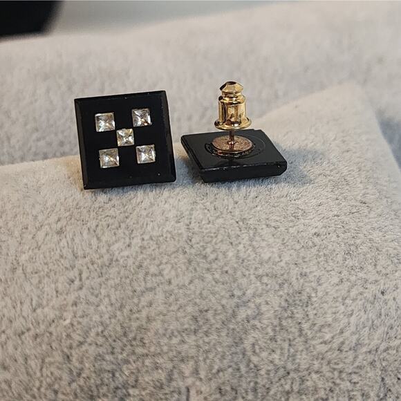 Glass Checkerboard Black And White Stud Earrings - Picture 1 of 10